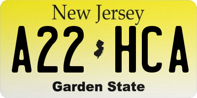 NJ license plate A22HCA