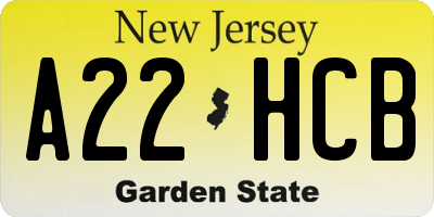 NJ license plate A22HCB