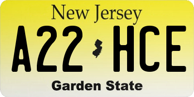 NJ license plate A22HCE