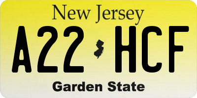 NJ license plate A22HCF