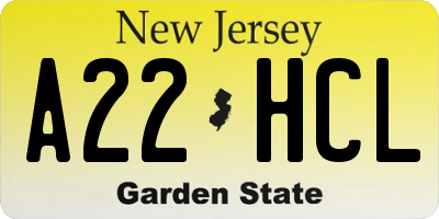 NJ license plate A22HCL