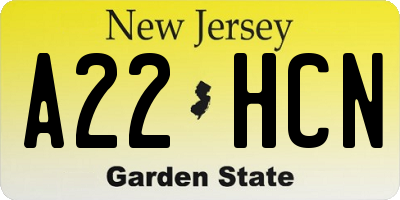 NJ license plate A22HCN
