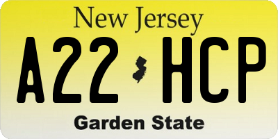NJ license plate A22HCP