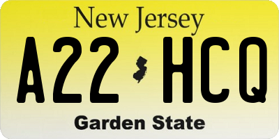 NJ license plate A22HCQ