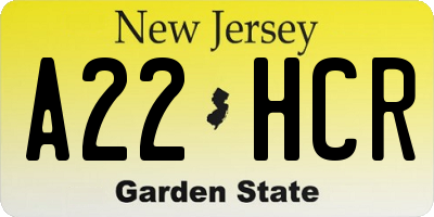 NJ license plate A22HCR