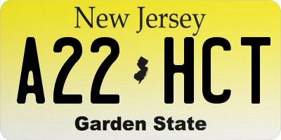 NJ license plate A22HCT