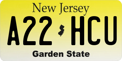 NJ license plate A22HCU