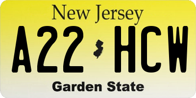 NJ license plate A22HCW