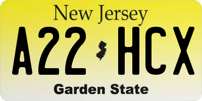 NJ license plate A22HCX