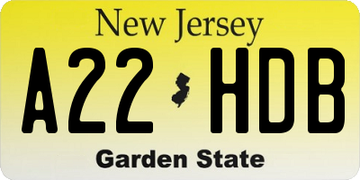 NJ license plate A22HDB