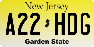 NJ license plate A22HDG