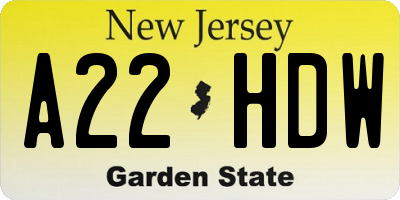 NJ license plate A22HDW