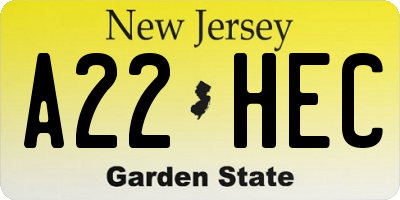 NJ license plate A22HEC
