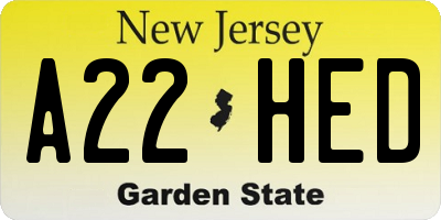NJ license plate A22HED