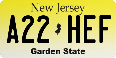NJ license plate A22HEF