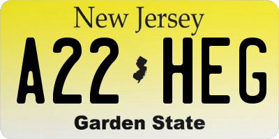 NJ license plate A22HEG