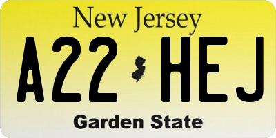 NJ license plate A22HEJ