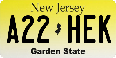 NJ license plate A22HEK