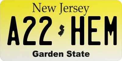 NJ license plate A22HEM