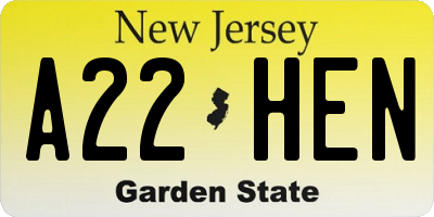 NJ license plate A22HEN