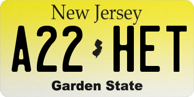NJ license plate A22HET