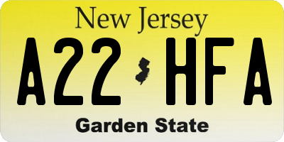NJ license plate A22HFA
