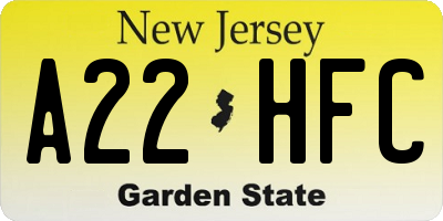 NJ license plate A22HFC