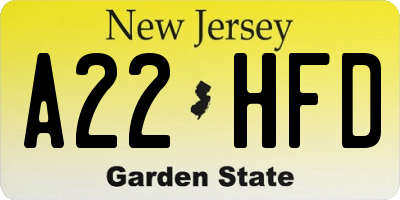NJ license plate A22HFD