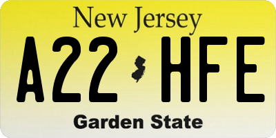 NJ license plate A22HFE