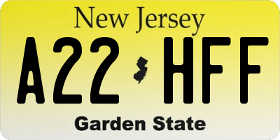 NJ license plate A22HFF