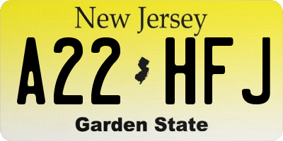 NJ license plate A22HFJ