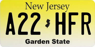 NJ license plate A22HFR