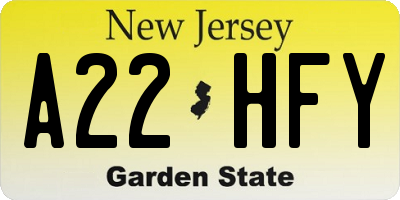 NJ license plate A22HFY