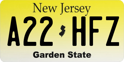 NJ license plate A22HFZ