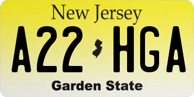NJ license plate A22HGA