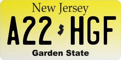 NJ license plate A22HGF