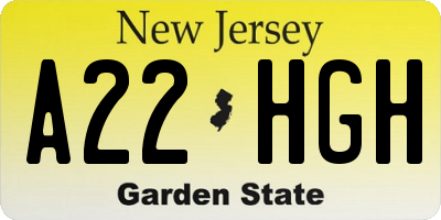 NJ license plate A22HGH