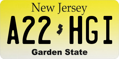 NJ license plate A22HGI