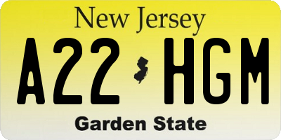 NJ license plate A22HGM