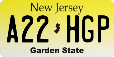 NJ license plate A22HGP
