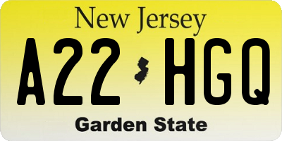 NJ license plate A22HGQ