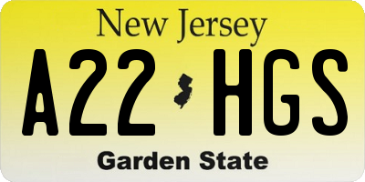 NJ license plate A22HGS