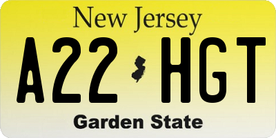 NJ license plate A22HGT