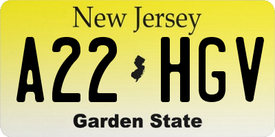 NJ license plate A22HGV