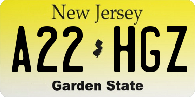 NJ license plate A22HGZ