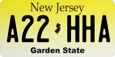 NJ license plate A22HHA