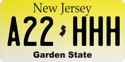 NJ license plate A22HHH