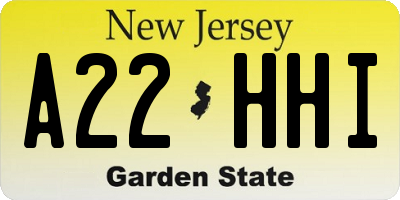 NJ license plate A22HHI