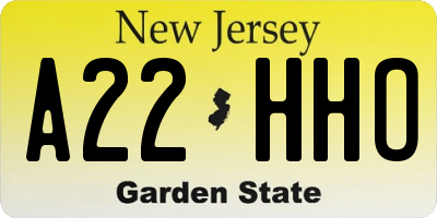 NJ license plate A22HHO