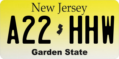 NJ license plate A22HHW